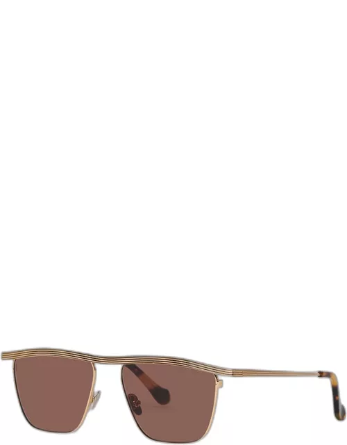 Noran Brown Stainless Steel & Acetate Aviator Sunglasse