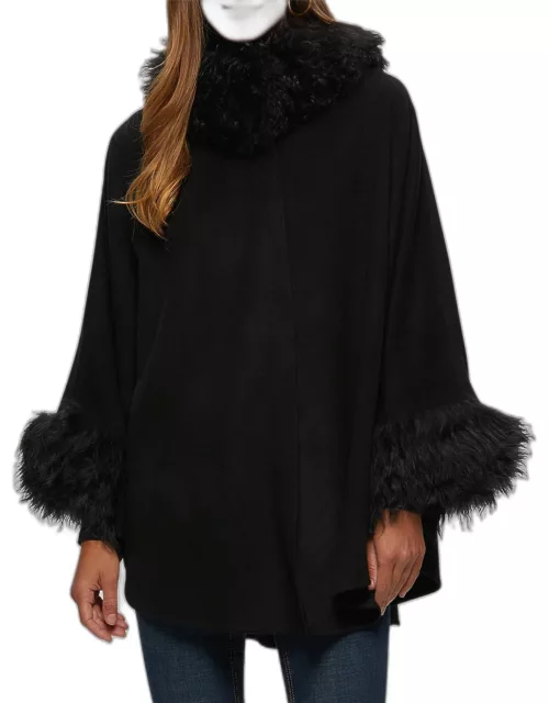 Wool and Cashmere Cape with Lamb Shearling Tri