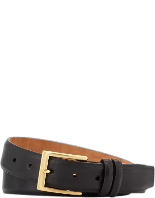 Basic Leather Belt with Interchangeable Buckles, Black