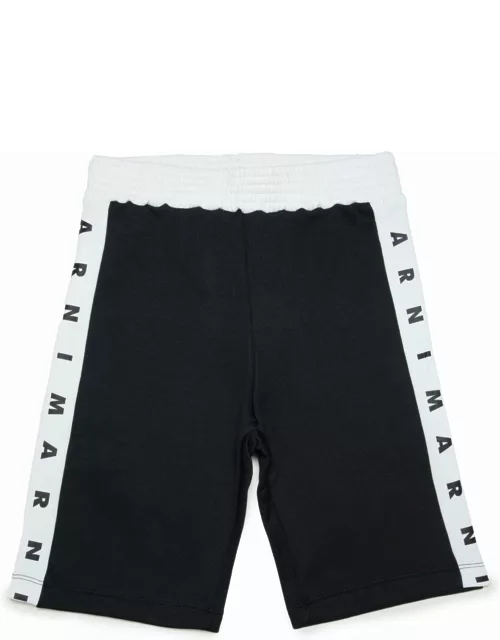 Mp43u Shorts Marni Black Shorts In Technical Fabric With Zip And Logo Tape