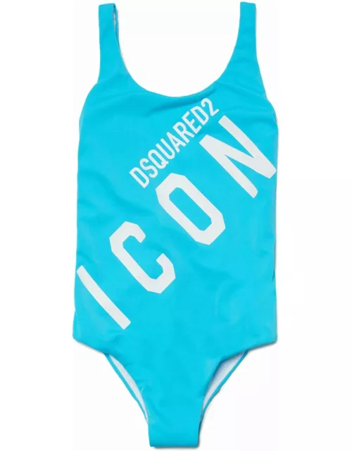 Dsquared2 D2m89f-icon Swimsuit Dsquared Blue One-piece Swimsuit With Maxi-logo Icon