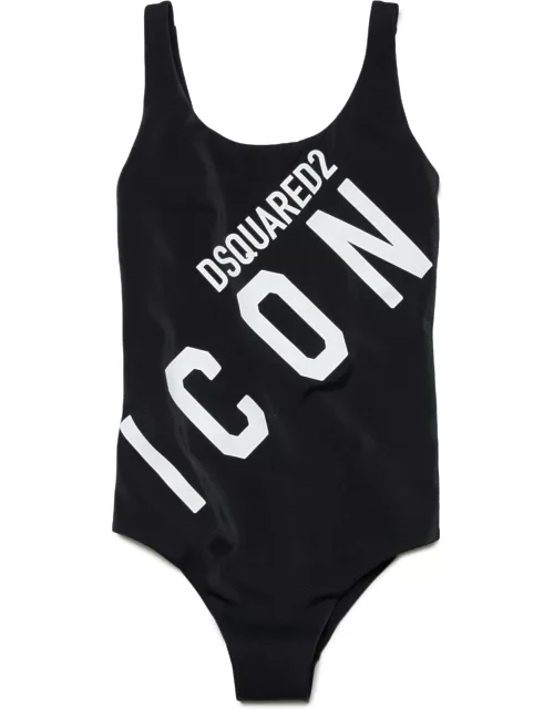 Dsquared2 D2m89f-icon Swimsuit Dsquared Black One-piece Swimsuit With Maxi-logo Icon