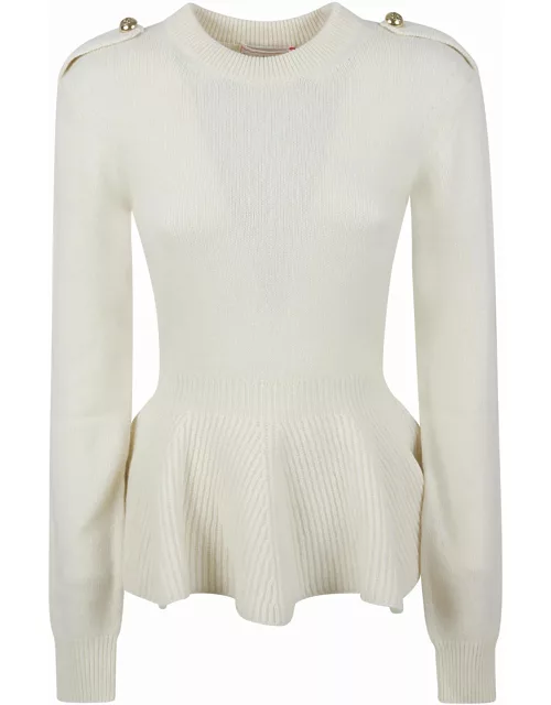 Alexander McQueen Ivory Wool And Cashmere Peplum Sweater