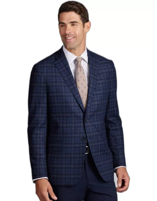 JoS. A. Bank Big & Tall Men's Reserve Collection Tailored Fit Windowpane Sportcoat , Blue, 50 Regular