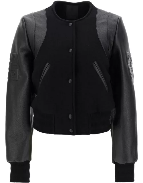 GIVENCHY wool and leather cropped bomber jacket
