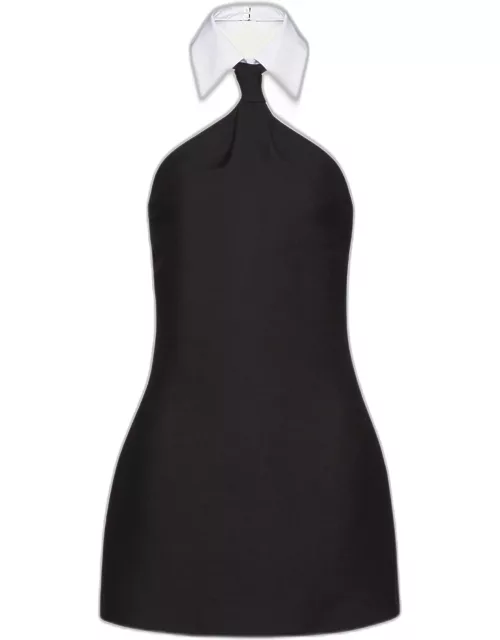 Collared-Halter Crepe Mini Couture Dres
