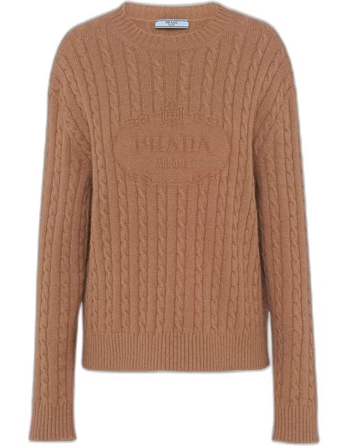 Embossed Logo Cable Cashmere Sweater