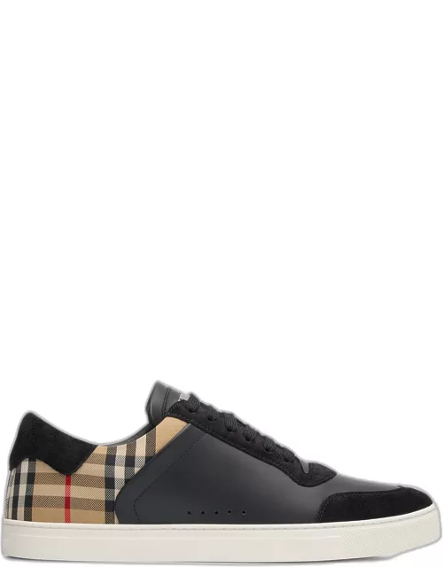 Men's Stevie Leather and Check Low-Top Sneaker