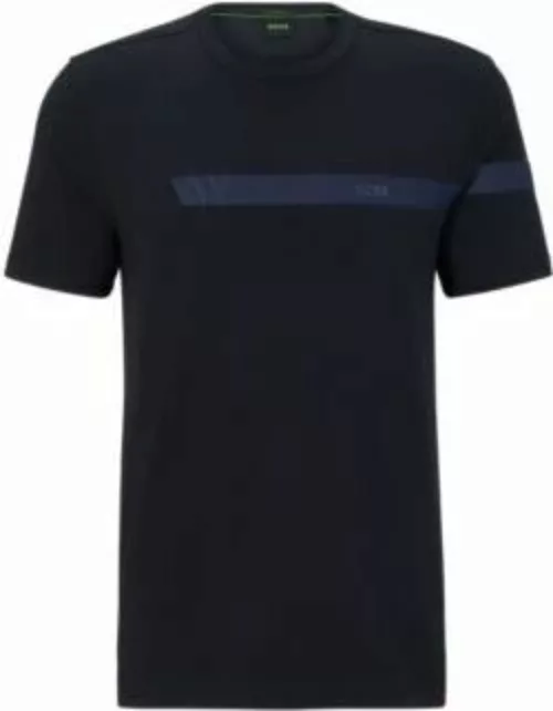 Stretch-cotton T-shirt with stripe and logo- Dark Blue Men's T-Shirt