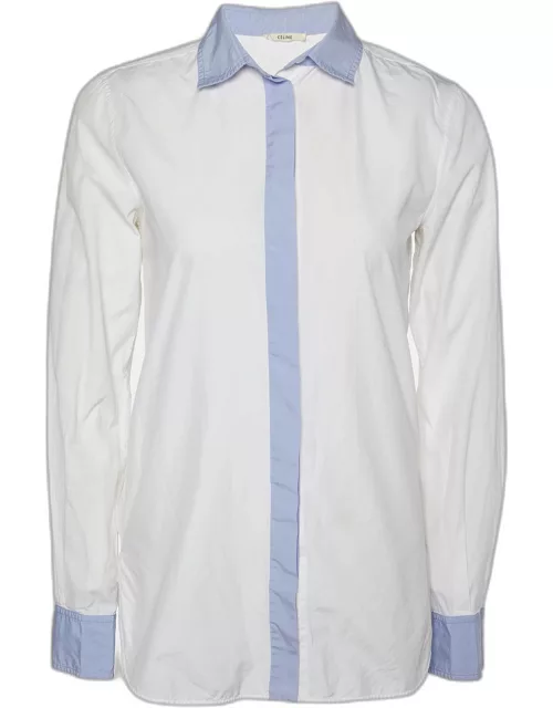 Celine White Cotton Contrast Detail Button Front Shirt