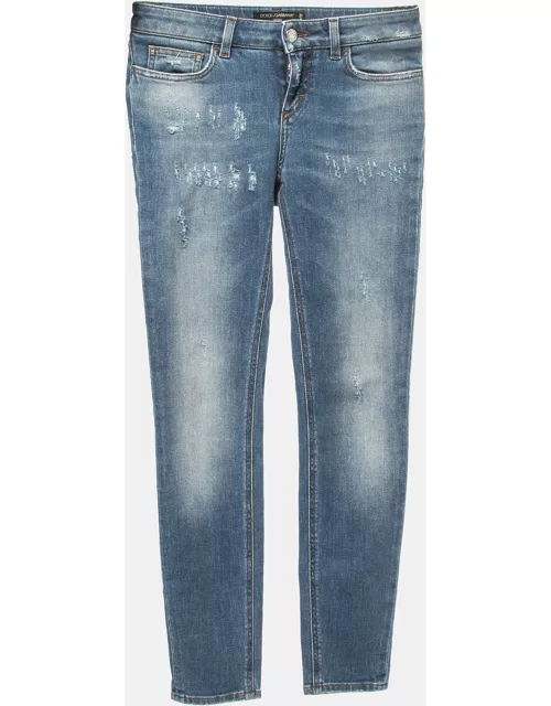 Dolce & Gabbana Blue Distressed Denim Pretty Skinny Jeans XS Waist 26"