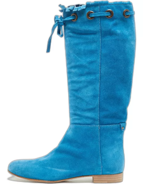 Sergio Rossi Blue Suede Bow Knee Length Boot