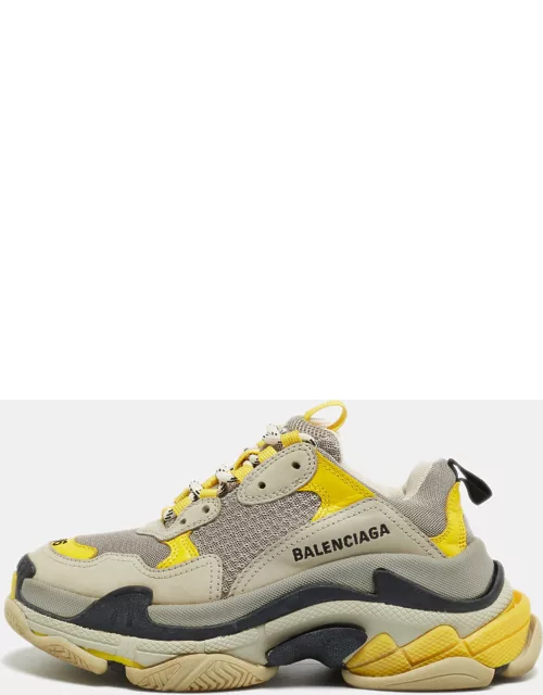 Balenciaga Grey/Yellow Leather and Mesh Triple S Sneaker