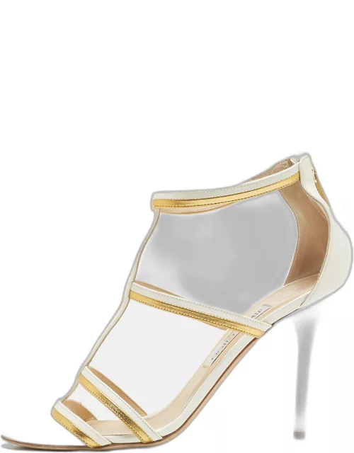 Jimmy Choo White/Gold Patent and Leather Ankle Sandal
