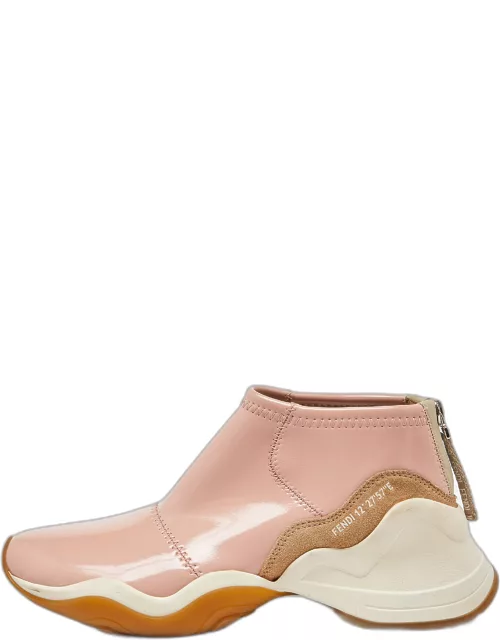 Fendi Pink Leather and Suede Zip Detail FFluid Slip On Sneaker