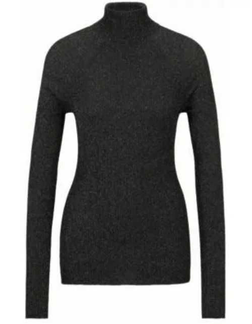 Ribbed sweater in metalized fabric with mock neckline- Black Women's Sweater