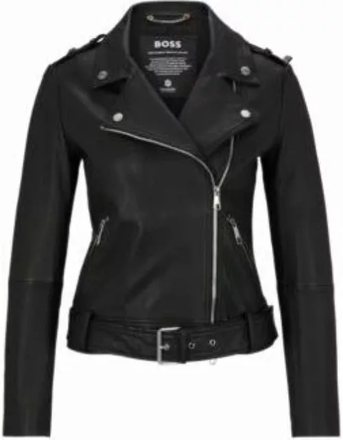 Regular-fit leather jacket with asymmetric zip- Black Women's Leather Jacket