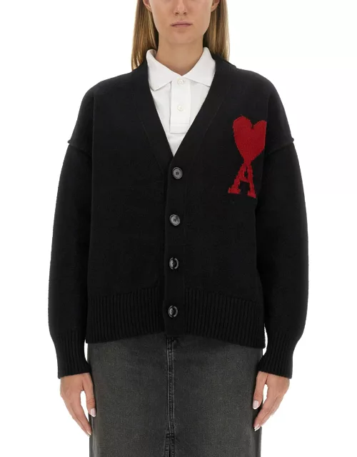 ami paris cardigan with logo embroidery