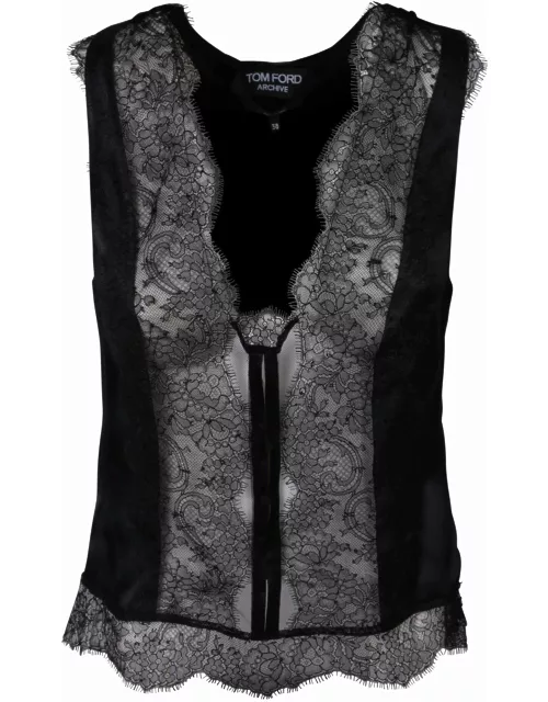 Tom Ford Satin Tank Top With Chantilly Lace