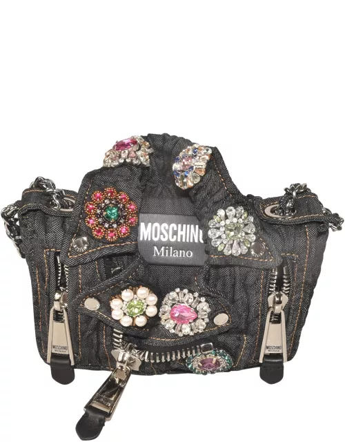 Moschino Embellished Biker Zip Shoulder Bag