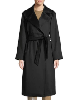 Manuela Belted Camel Hair Coat, Black