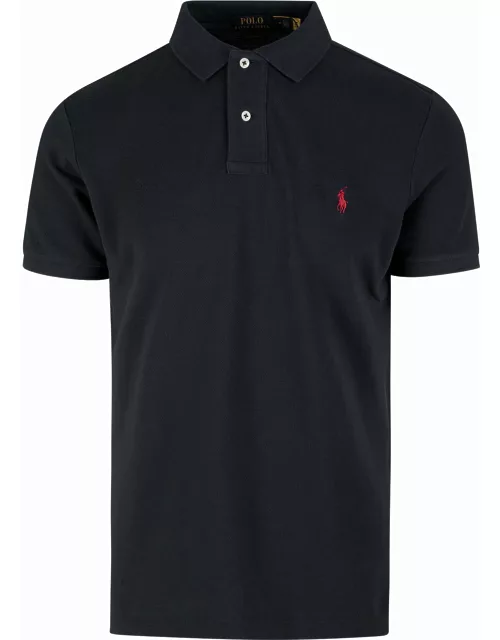 Ralph Lauren Man Slim-fit Custom Polo Shirt In Black Pique With Contrast Pony