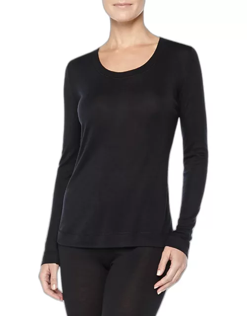 Cashmere-Silk Blend Long-Sleeve Shirt, Black