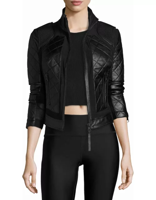 Quilted Leather & Mesh Moto Jacket