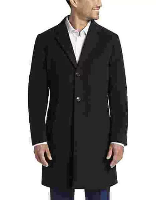 Tommy Hilfiger Men's Modern Fit Velvet Lapel Topcoat Black Solid