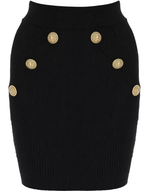 BALMAIN Knit mini skirt with embossed button