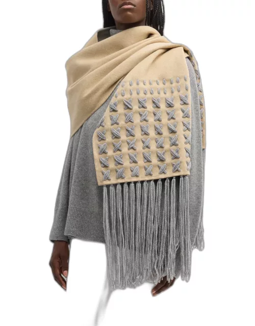 Reversible Two-Tone Wool Cashmere Fringe Scarf
