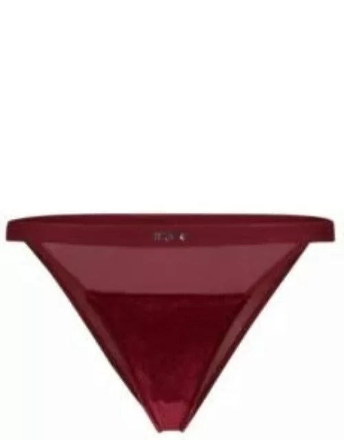 Velvet-trimmed mesh briefs with logo waistband- Dark Red Women's Underwear, Pajamas, and Sock