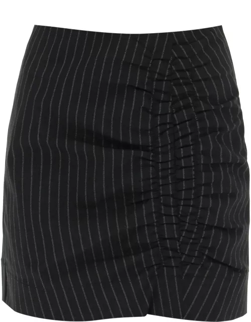 GANNI Pinstripe mini skirt with ruching
