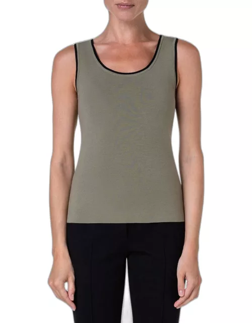 Contrast Piped Scoop-Neck Knit Tank Top