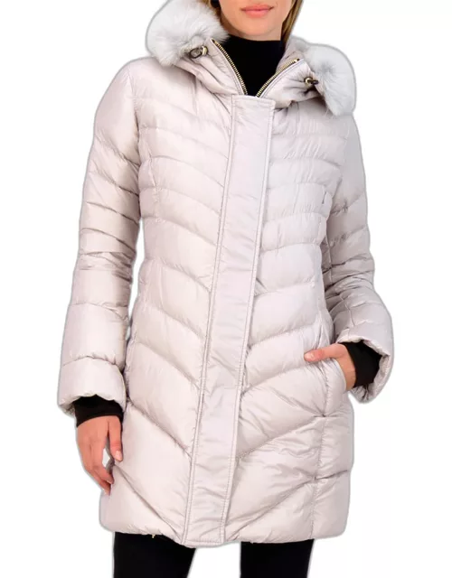 Apres-Ski Chevron Padded Parka Jacket With Detachable Toscana Lamb Shearling Hood Tri