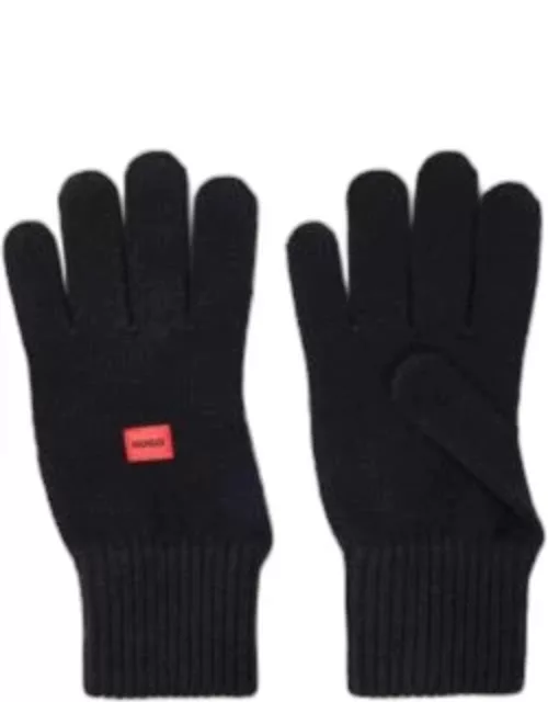 Wool-blend gloves with red logo label- Black Men's Glove