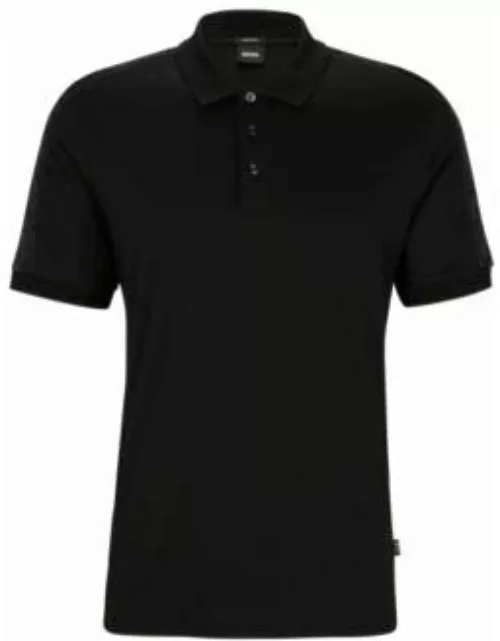Interlock-cotton polo shirt with structured trims- Black Men's Polo Shirt