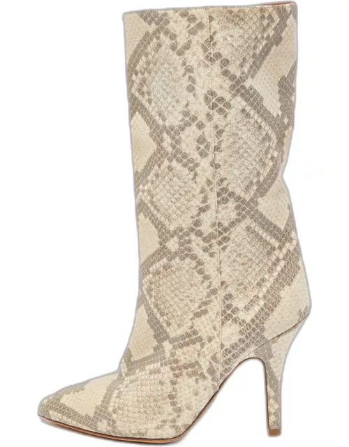 Paris Texas Beige/Brown Python Embossed Leather Midcalf Boot
