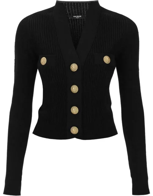 BALMAIN Ribbed cardigan with embossed button