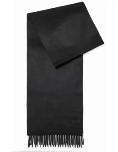 Fringed scarf in pure Italian cashmere with embroidered logo- Black Men's Scarve