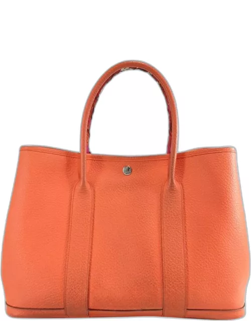 Hermes Orange Poppy Leather Twilly Garden Party 36 Tote Bag
