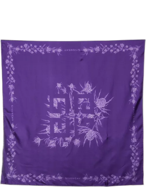 Givenchy Purple Floral Printed Silk Square Scarf