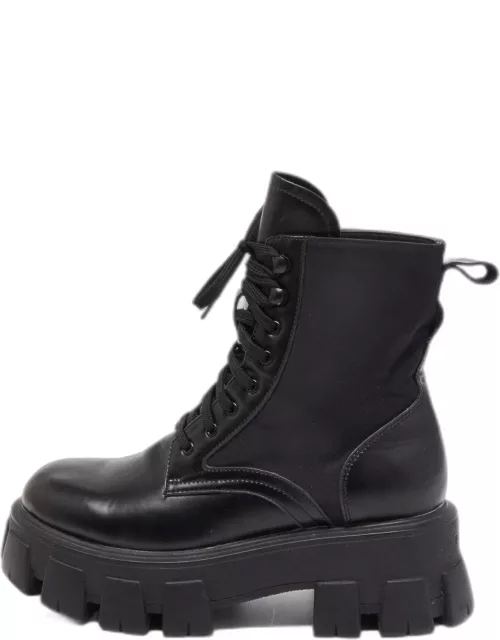 Prada Black Leather and Nylon Combat Boot