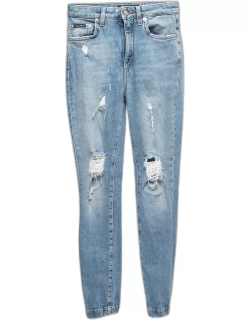 Dolce & Gabbana Blue Distressed Denim Audrey Skinny Jeans S Waist 25"