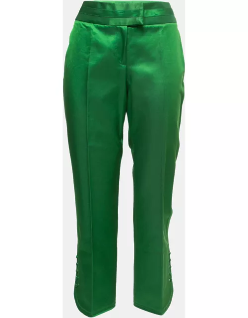 Christian Dior Green Twill Button Detail Cropped Trousers