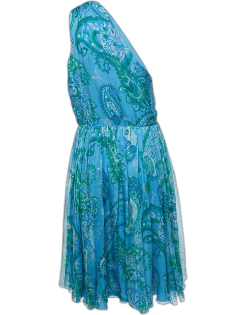 Christian Dior Blue Paisley Printed One Shoulder Mini Dress