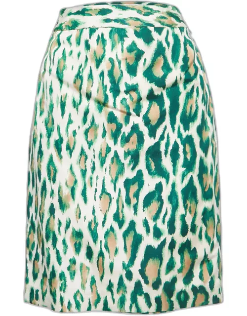 Christian Dior Green Animal Print Silk Pencil Skirt
