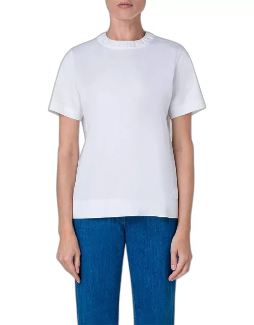 Ruched-Neck Short-Sleeve Cotton Jersey T-Shirt