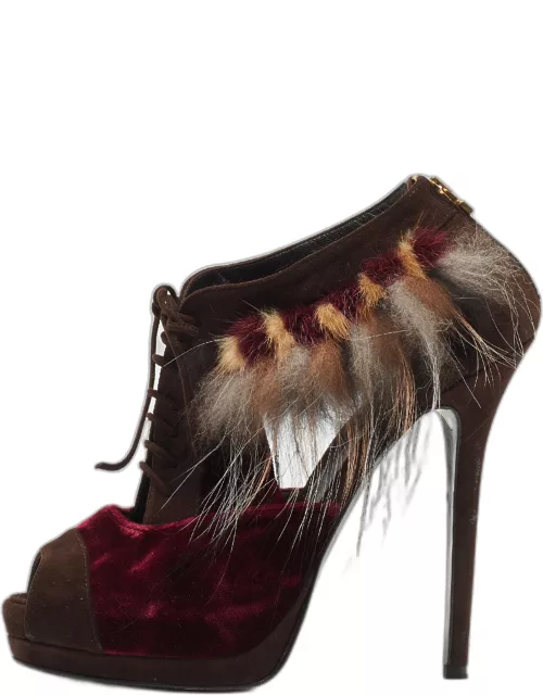 Fendi Multicolor Faux Fur and Suede Embellished Bootie