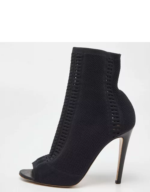 Gianvito Rossi Black Stretch Knit Vires Open Toe Ankle Length Boot